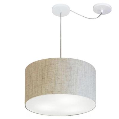 Lustre Pendente Cilíndrico Com Desvio De Centro Md-4166 Cúpula Em Tecido 40x25cm Rustico Bege - Bivolt