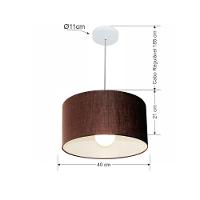 Lustre Pendente Cilíndrico Md-4031 Cúpula Em Tecido 40x21cm Café - Bivolt - 2