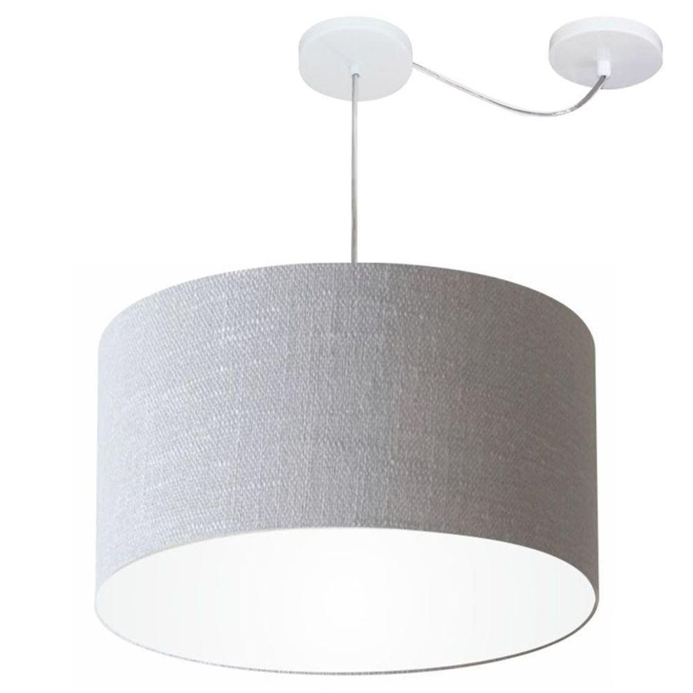 Lustre Pendente Cilíndrico Com Desvio De Centro Md-4167 Cúpula Em Tecido 60x30cm Rustico Cinza - Bivolt - 1
