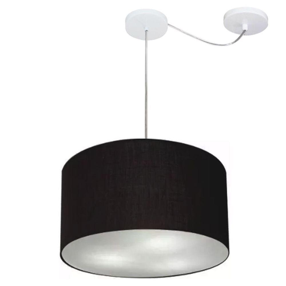 Lustre Pendente Cilíndrico Com Desvio De Centro Md-4163 Cúpula Em Tecido 40x25cm Preto - Bivolt - 1