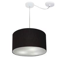 Lustre Pendente Cilíndrico Com Desvio De Centro Md-4163 Cúpula Em Tecido 40x25cm Preto - Bivolt - 1