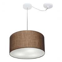 Lustre Pendente Cilíndrico Com Desvio De Centro Md-4166 Cúpula Em Tecido 40x25cm Café - Bivolt - 3