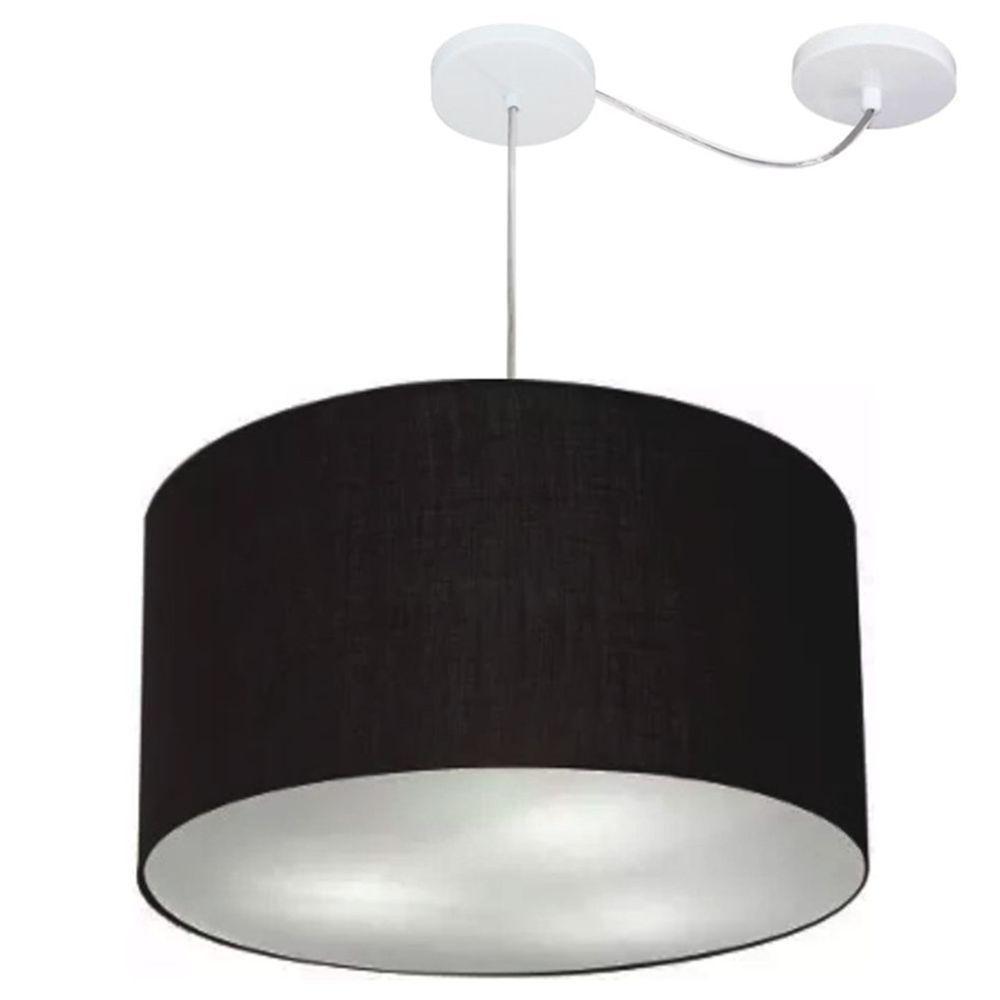 Lustre Pendente Cilíndrico Com Desvio De Centro Md-4168 Cúpula Em Tecido 60x30cm Preto - Bivolt - 1