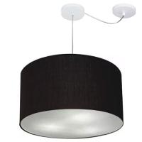 Lustre Pendente Cilíndrico Com Desvio De Centro Md-4168 Cúpula Em Tecido 60x30cm Preto - Bivolt - 1