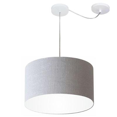 Lustre Pendente Cilíndrico Com Desvio De Centro Md-4163 Cúpula Em Tecido 40x25cm Rustico Cinza - Bivolt