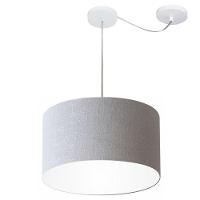 Lustre Pendente Cilíndrico Com Desvio De Centro Md-4163 Cúpula Em Tecido 40x25cm Rustico Cinza - Bivolt - 1