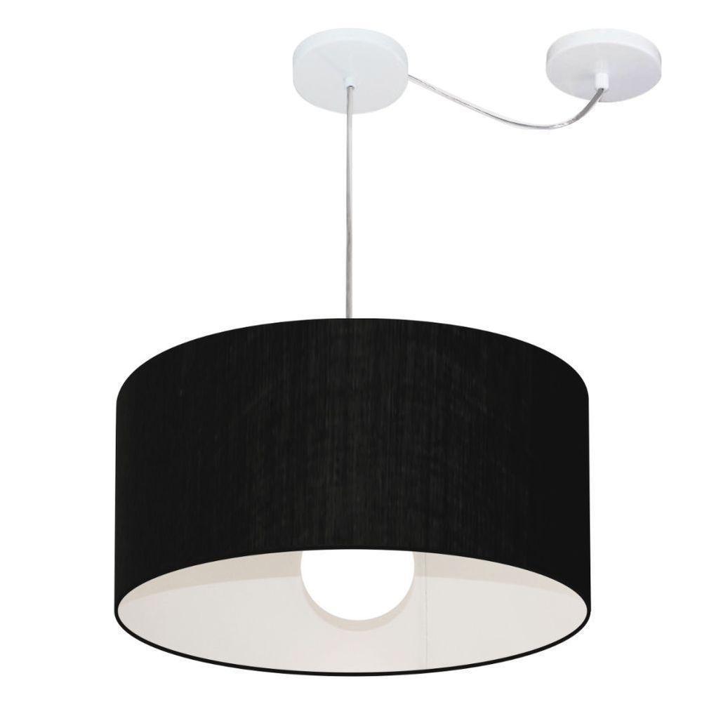 Lustre Pendente Cilíndrico Com Desvio Md-4228 Cúpula Em Tecido 45x25cm Preto - Bivolt - 1