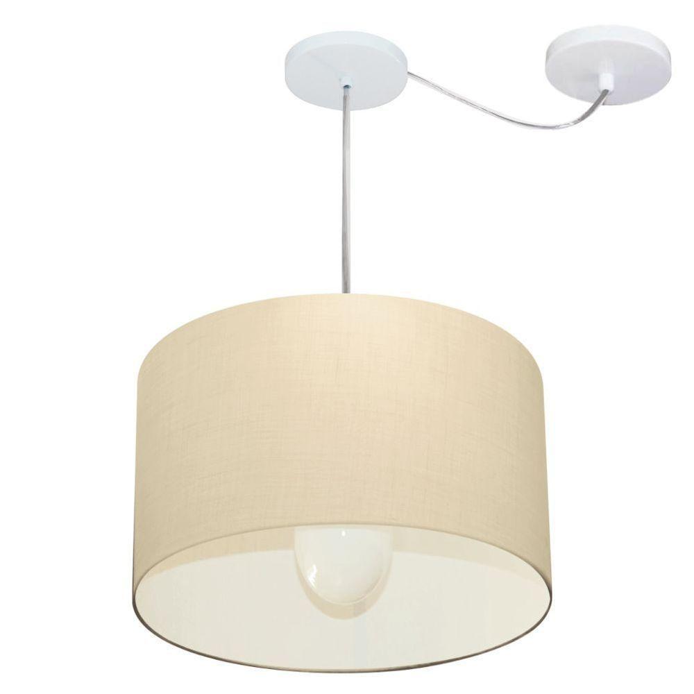 Lustre Pendente Cilíndrico Com Desvio Md-4226 Cúpula Em Tecido 40x25cm Algodão Crú - Bivolt - 1