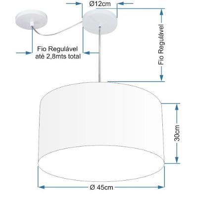 Lustre Pendente Cilíndrico Com Desvio Md-4229 Cúpula Em Tecido 45x30cm Preto - Bivolt
