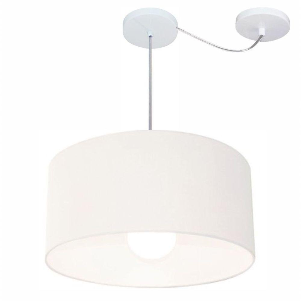 Lustre Pendente Cilíndrico Com Desvio Md-4230 Cúpula Em Tecido 50x25cm Branco - Bivolt - 1