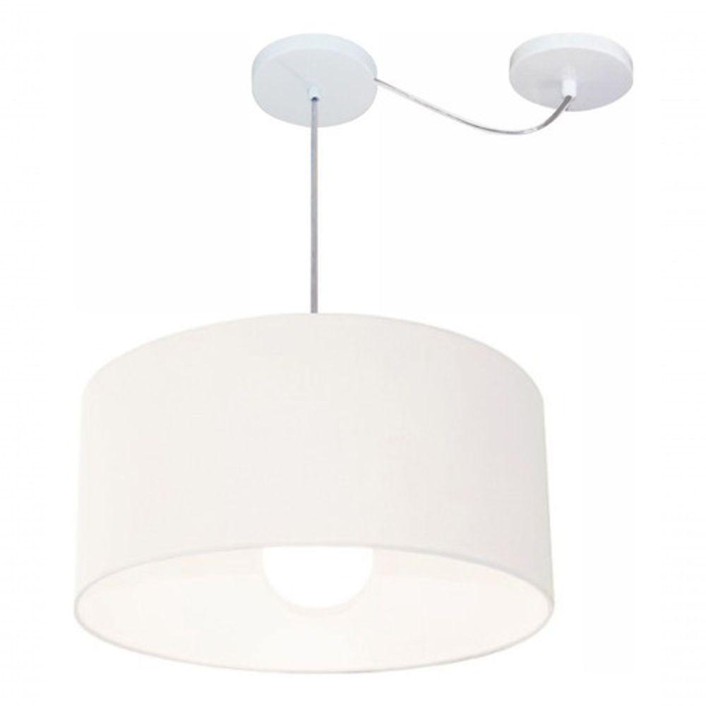 Lustre Pendente Cilíndrico Com Desvio Md-4230 Cúpula Em Tecido 50x25cm Branco - Bivolt - 3