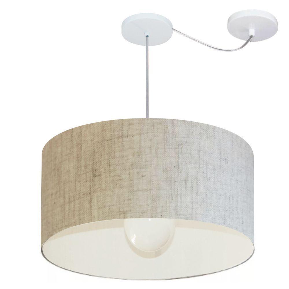 Lustre Pendente Cilíndrico Com Desvio Md-4232 Cúpula Em Tecido 55x25cm Rustico Bege - Bivolt - 1