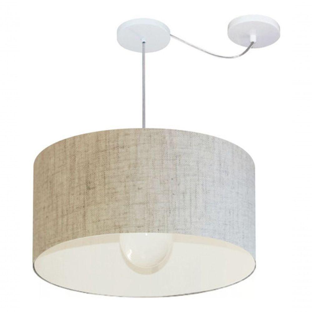 Lustre Pendente Cilíndrico Com Desvio Md-4232 Cúpula Em Tecido 55x25cm Rustico Bege - Bivolt - 3