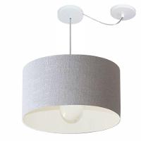 Lustre Pendente Cilíndrico Com Desvio Md-4231 Cúpula Em Tecido 50x30cm Rustico Cinza - Bivolt - 1
