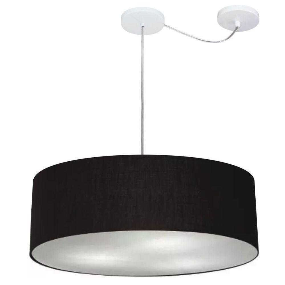 Lustre Pendente Cilíndrico Com Desvio De Centro Md-4259 Cúpula Em Tecido 50x15cm Preto - Bivolt - 1