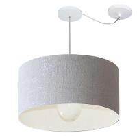 Lustre Pendente Cilíndrico Com Desvio Md-4233 Cúpula Em Tecido 55x30cm Rustico Cinza - Bivolt - 1