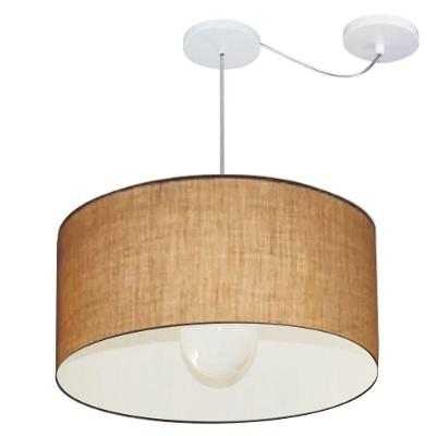 Lustre Pendente Cilíndrico Com Desvio Md-4233 Cúpula Em Tecido 55x30cm Palha - Bivolt