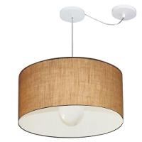 Lustre Pendente Cilíndrico Com Desvio Md-4233 Cúpula Em Tecido 55x30cm Palha - Bivolt - 1