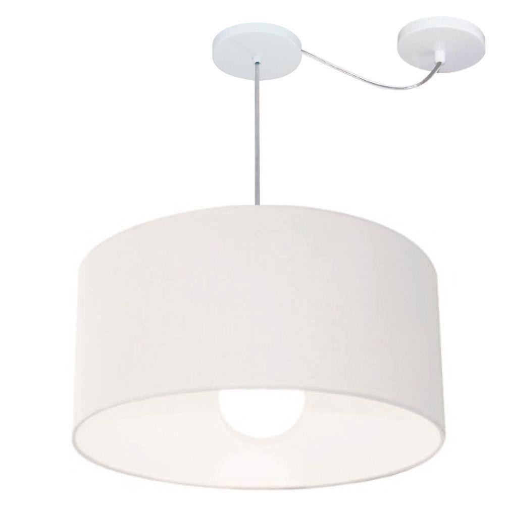 Lustre Pendente Cilíndrico Com Desvio Md-4233 Cúpula Em Tecido 55x30cm Branco - Bivolt - 1