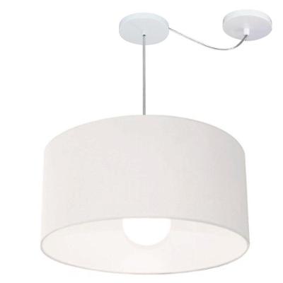 Lustre Pendente Cilíndrico Com Desvio Md-4233 Cúpula Em Tecido 55x30cm Branco - Bivolt