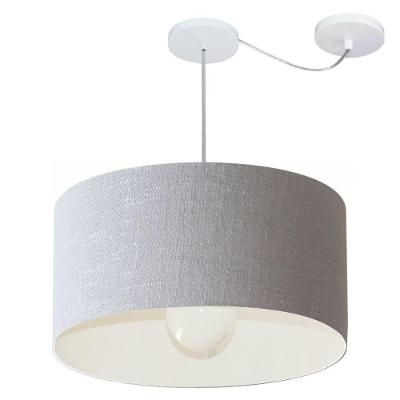 Lustre Pendente Cilíndrico Com Desvio Md-4232 Cúpula Em Tecido 55x25cm Rustico Cinza - Bivolt