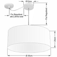 Lustre Pendente Cilíndrico Com Desvio Md-4232 Cúpula Em Tecido 55x25cm Rustico Cinza - Bivolt - 2