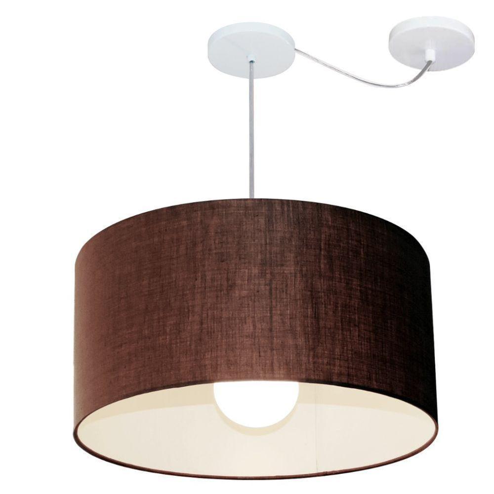 Lustre Pendente Cilíndrico Com Desvio Md-4232 Cúpula Em Tecido 55x25cm Café - Bivolt - 1
