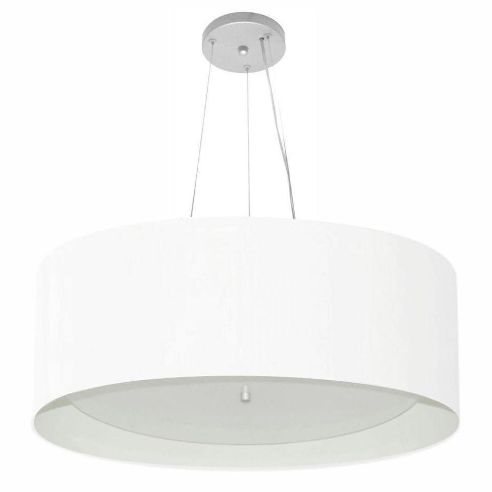 Lustre Pendente Cilíndrico Md-4013 Cúpula Em Tecido 60x25cm Branco / Branco - Bivolt - 1