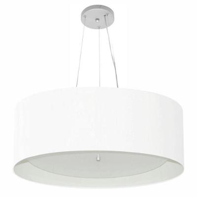 Lustre Pendente Cilíndrico Md-4013 Cúpula Em Tecido 60x25cm Branco / Branco - Bivolt