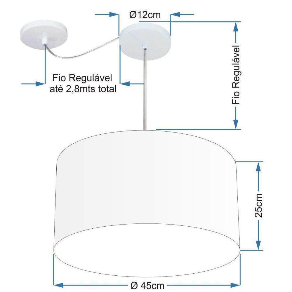 Lustre Pendente Cilíndrico Com Desvio Md-4228 Cúpula Em Tecido 45x25cm Café - Bivolt - 2