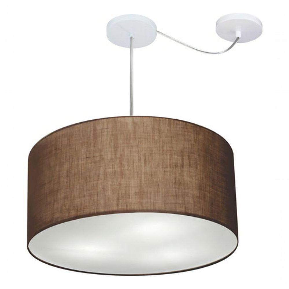 Lustre Pendente Cilíndrico Com Desvio Md-4251 Cúpula Em Tecido 50x30cm Café - Bivolt - 3