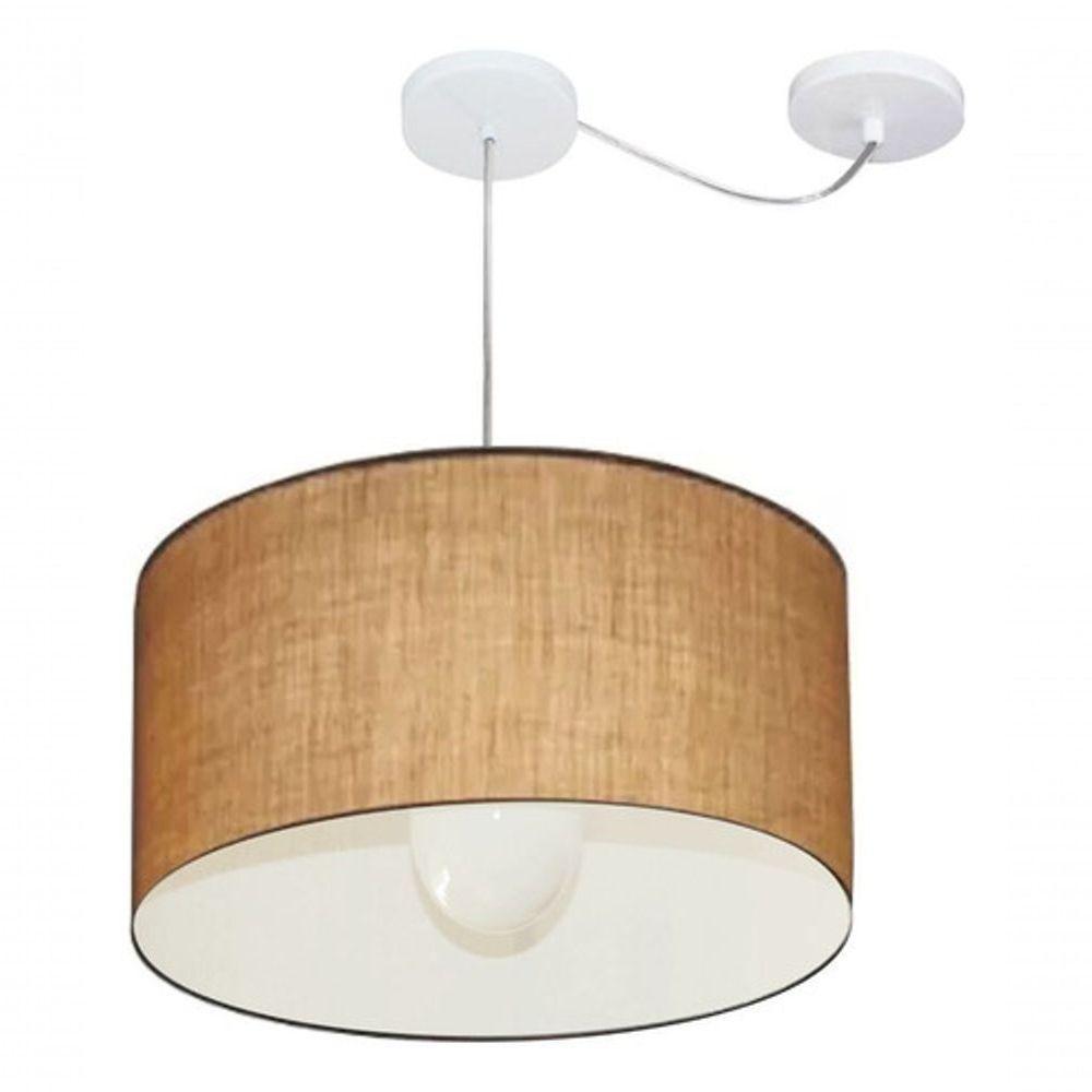 Lustre Pendente Cilíndrico Com Desvio Md-4229 Cúpula Em Tecido 45x30cm Palha - Bivolt - 3