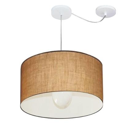 Lustre Pendente Cilíndrico Com Desvio Md-4229 Cúpula Em Tecido 45x30cm Palha - Bivolt