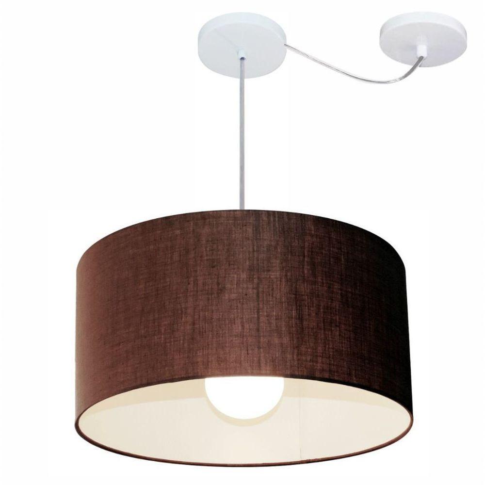 Lustre Pendente Cilíndrico Com Desvio Md-4230 Cúpula Em Tecido 50x25cm Café - Bivolt - 1