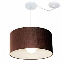 Lustre Pendente Cilíndrico Com Desvio Md-4230 Cúpula Em Tecido 50x25cm Café - Bivolt - 1