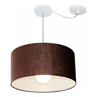 Lustre Pendente Cilíndrico Com Desvio Md-4230 Cúpula Em Tecido 50x25cm Café - Bivolt - 3