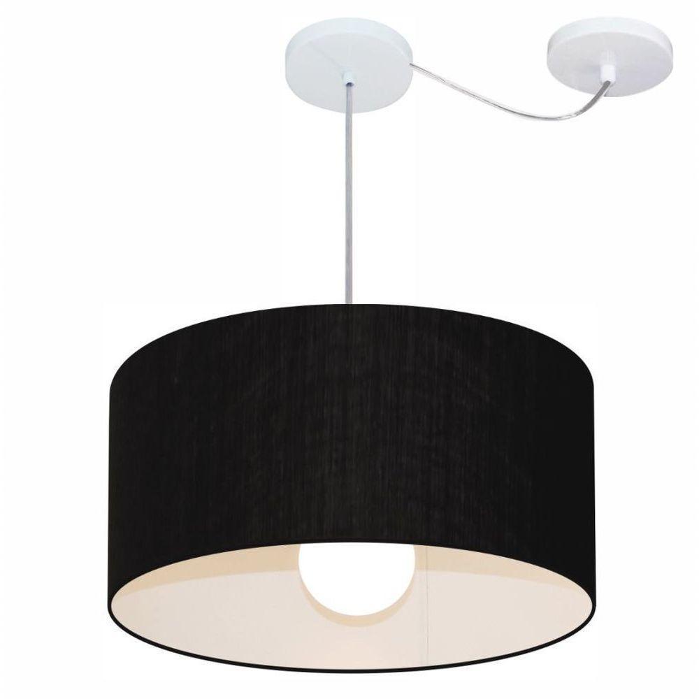 Lustre Pendente Cilíndrico Com Desvio Md-4230 Cúpula Em Tecido 50x25cm Preto - Bivolt - 1
