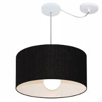 Lustre Pendente Cilíndrico Com Desvio Md-4230 Cúpula Em Tecido 50x25cm Preto - Bivolt - 1