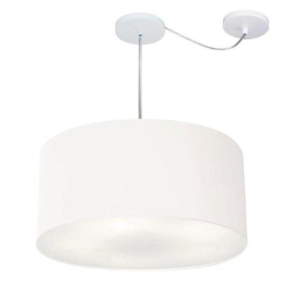 Lustre Pendente Cilíndrico Com Desvio Md-4263 Cúpula Em Tecido 55x25cm Branco - Bivolt