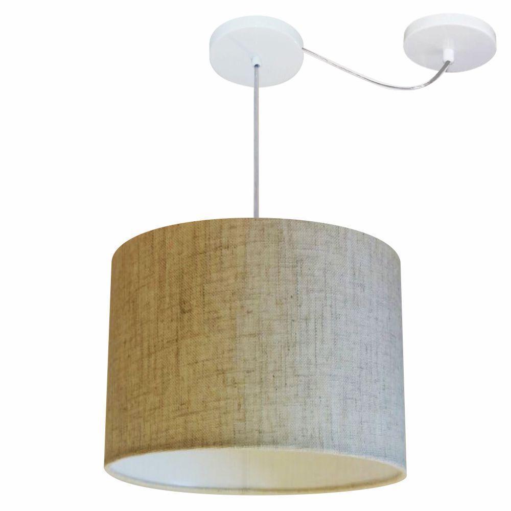 Lustre Pendente Cilíndrico Com Desvio Md-4227 Cúpula Em Tecido 40x30cm Rustico Bege - Bivolt - 1