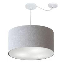 Lustre Pendente Cilíndrico Com Desvio Md-4253 Cúpula Em Tecido 55x30cm Rustico Cinza - Bivolt - 1
