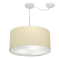 Lustre Pendente Cilíndrico Com Desvio Md-4236 Cúpula Em Tecido 45x25cm Algodão Crú - Bivolt - 1