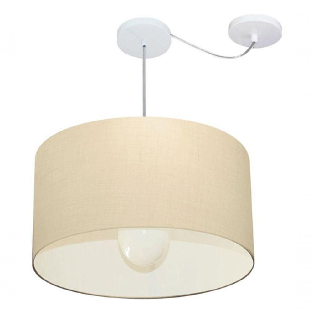 Lustre Pendente Cilíndrico Com Desvio Md-4234 Cúpula Em Tecido 60x30cm Algodão Crú - Bivolt - 3