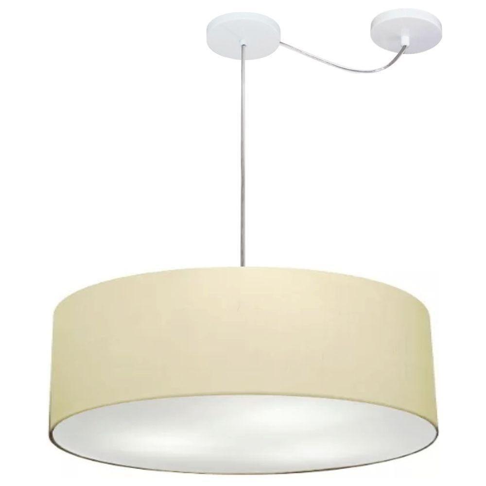 Lustre Pendente Cilíndrico Com Desvio De Centro Md-4259 Cúpula Em Tecido 50x15cm Algodão Crú - Bivolt - 1