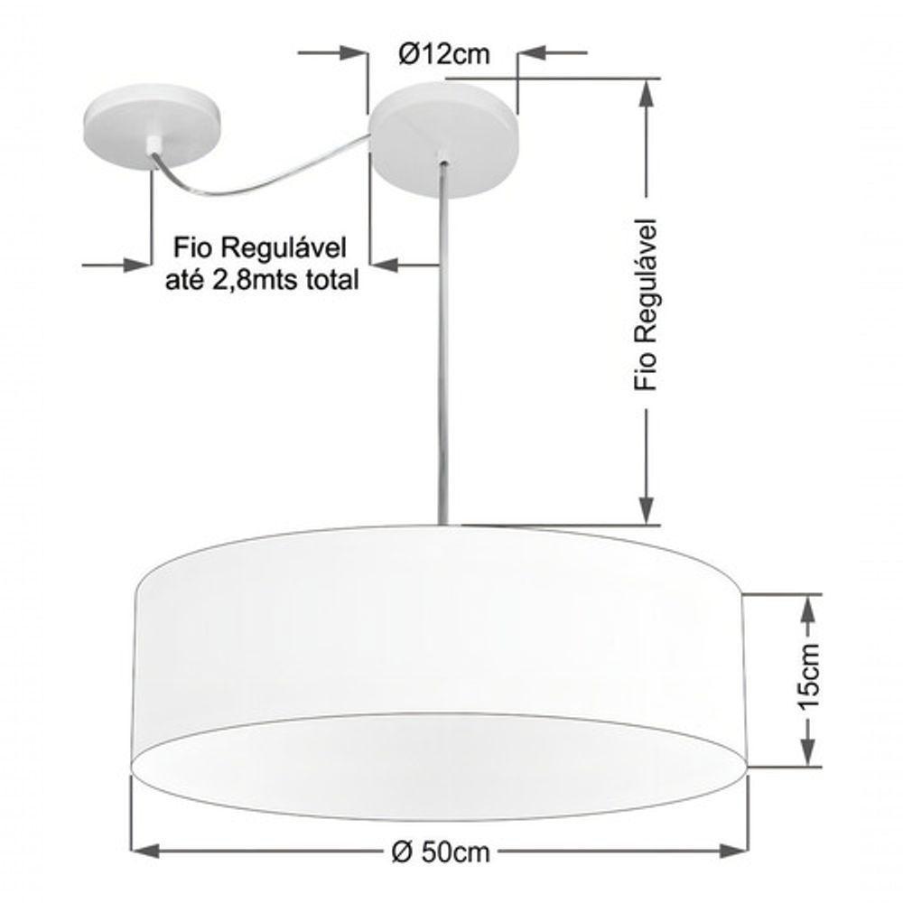 Lustre Pendente Cilíndrico Com Desvio De Centro Md-4259 Cúpula Em Tecido 50x15cm Algodão Crú - Bivolt - 4