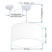 Lustre Pendente Cilíndrico Com Desvio Md-4235 Cúpula Em Tecido 45x30cm Branco - Bivolt - 4