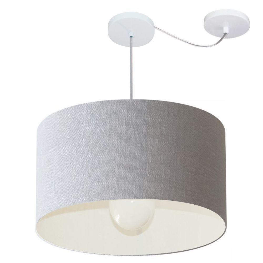 Lustre Pendente Cilíndrico Com Desvio Md-4234 Cúpula Em Tecido 60x30cm Rustico Cinza - Bivolt - 1
