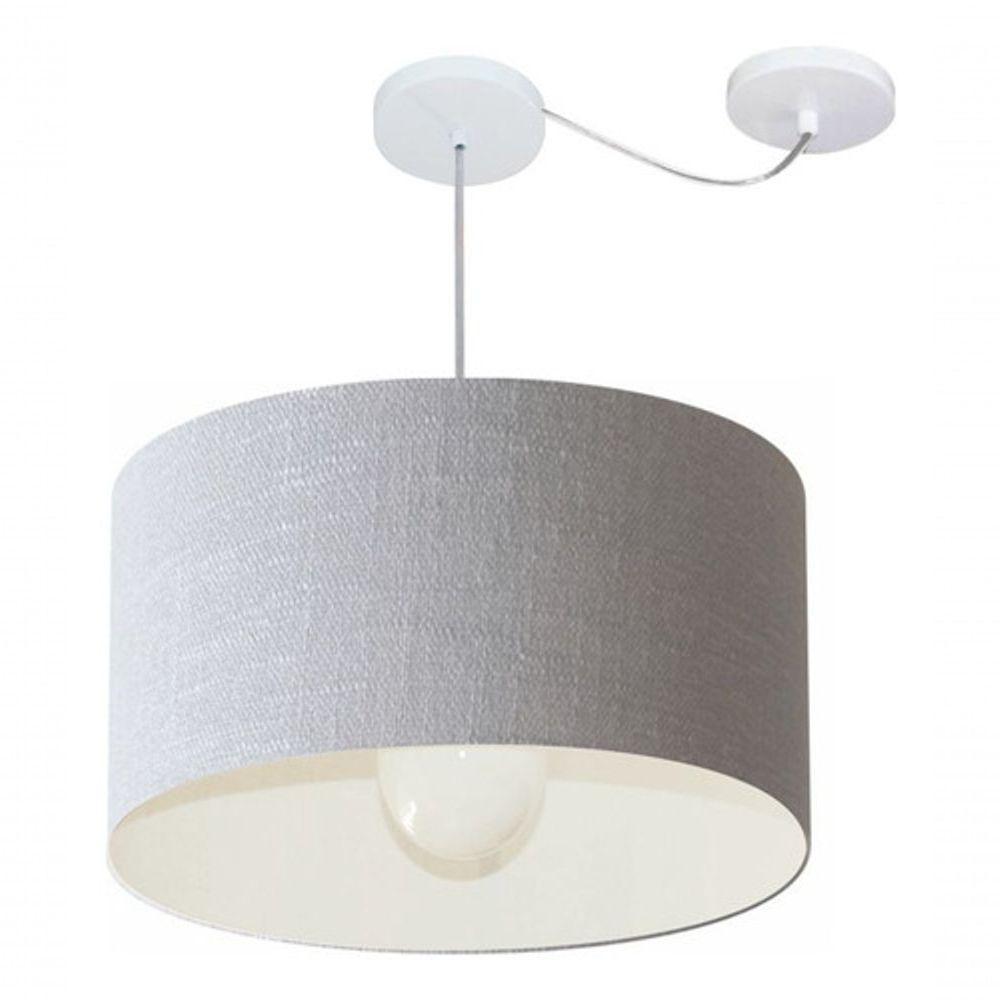 Lustre Pendente Cilíndrico Com Desvio Md-4234 Cúpula Em Tecido 60x30cm Rustico Cinza - Bivolt - 3