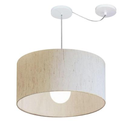 Lustre Pendente Cilíndrico Com Desvio Md-4233 Cúpula Em Tecido 55x30cm Linho Bege - Bivolt