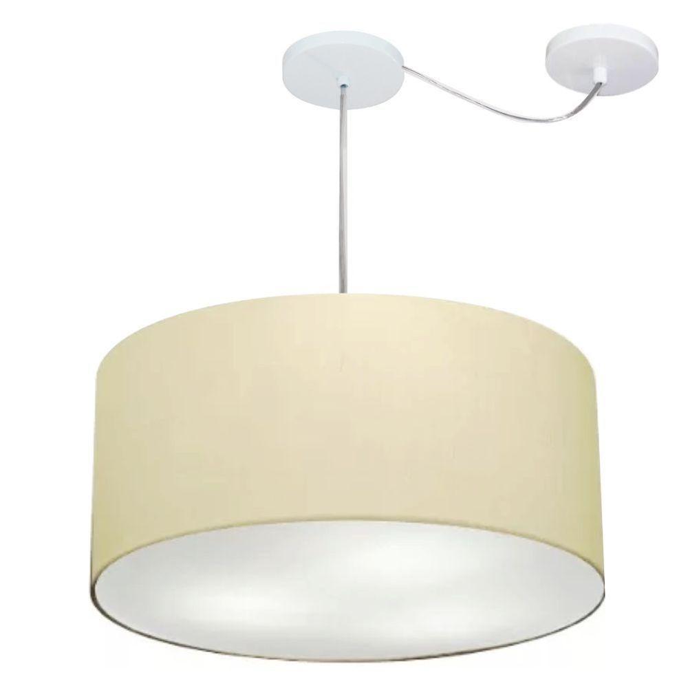 Lustre Pendente Cilíndrico Com Desvio Md-4252 Cúpula Em Tecido 55x25cm Algodão Crú - Bivolt - 1